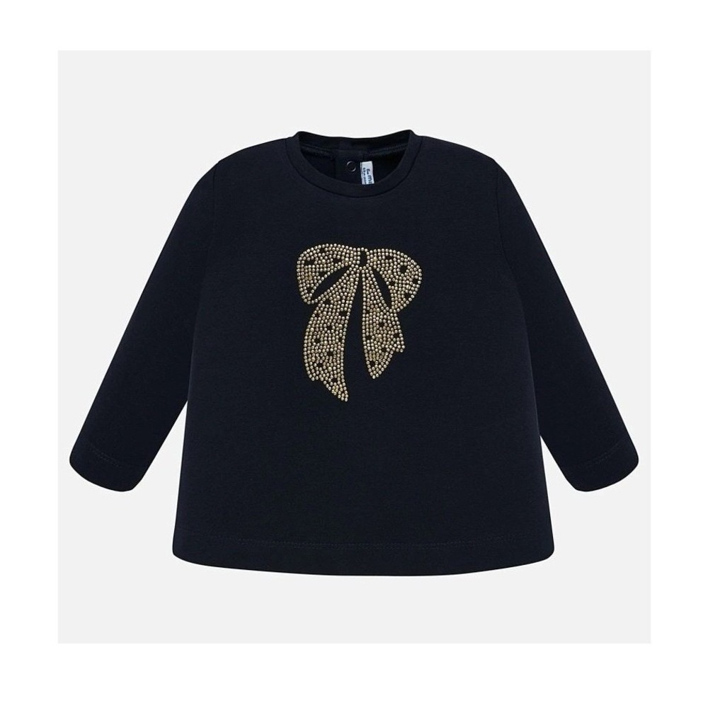 Mayoral Baby Girls Navy Blue Long Sleeve Studded Bow Top Shirt 6M 68cm